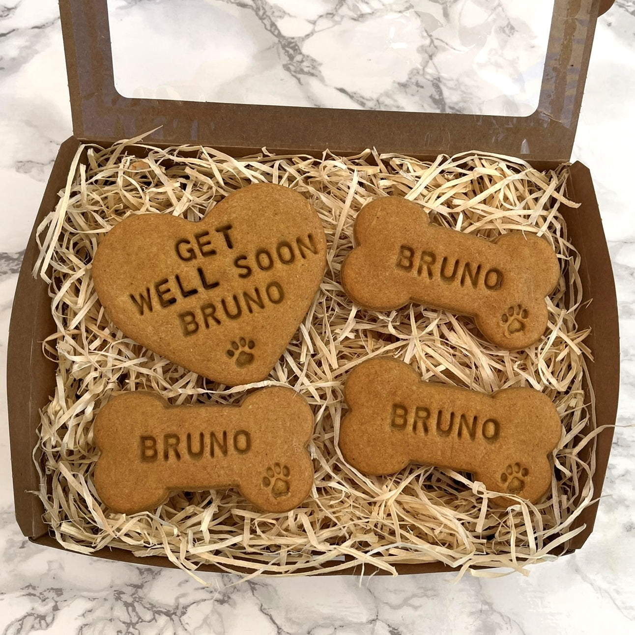 Get Well Soon Personalised Dog Biscuits Gift Set Afternoon Paws